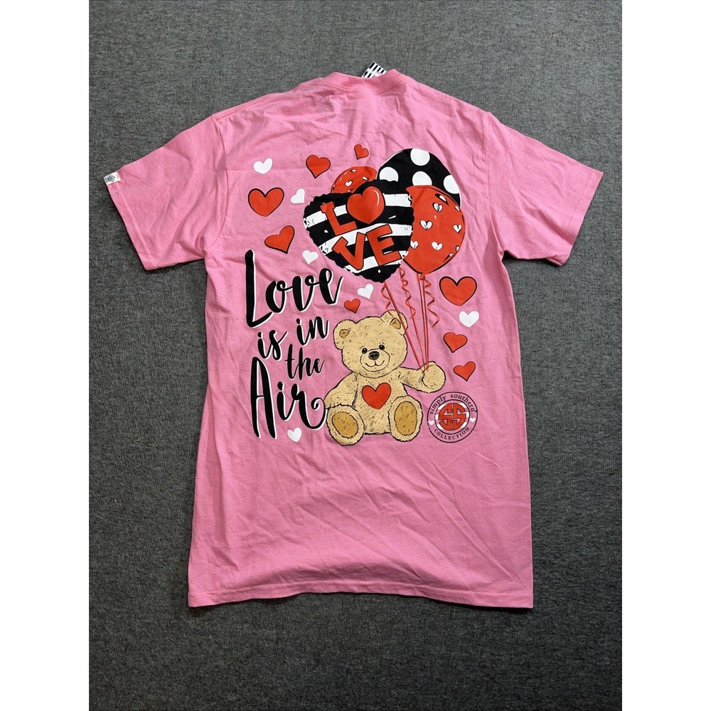 Simply Southern Shirt Womens Pink Valentines Love Is In The Air Teddy bear Small